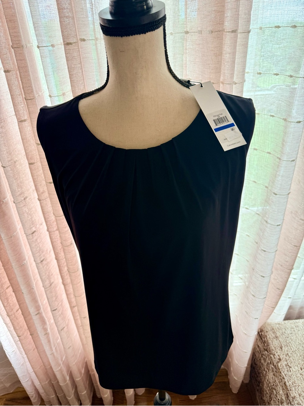 Calvin Klein Black Sleeveless Midi Top with Pleated Neck